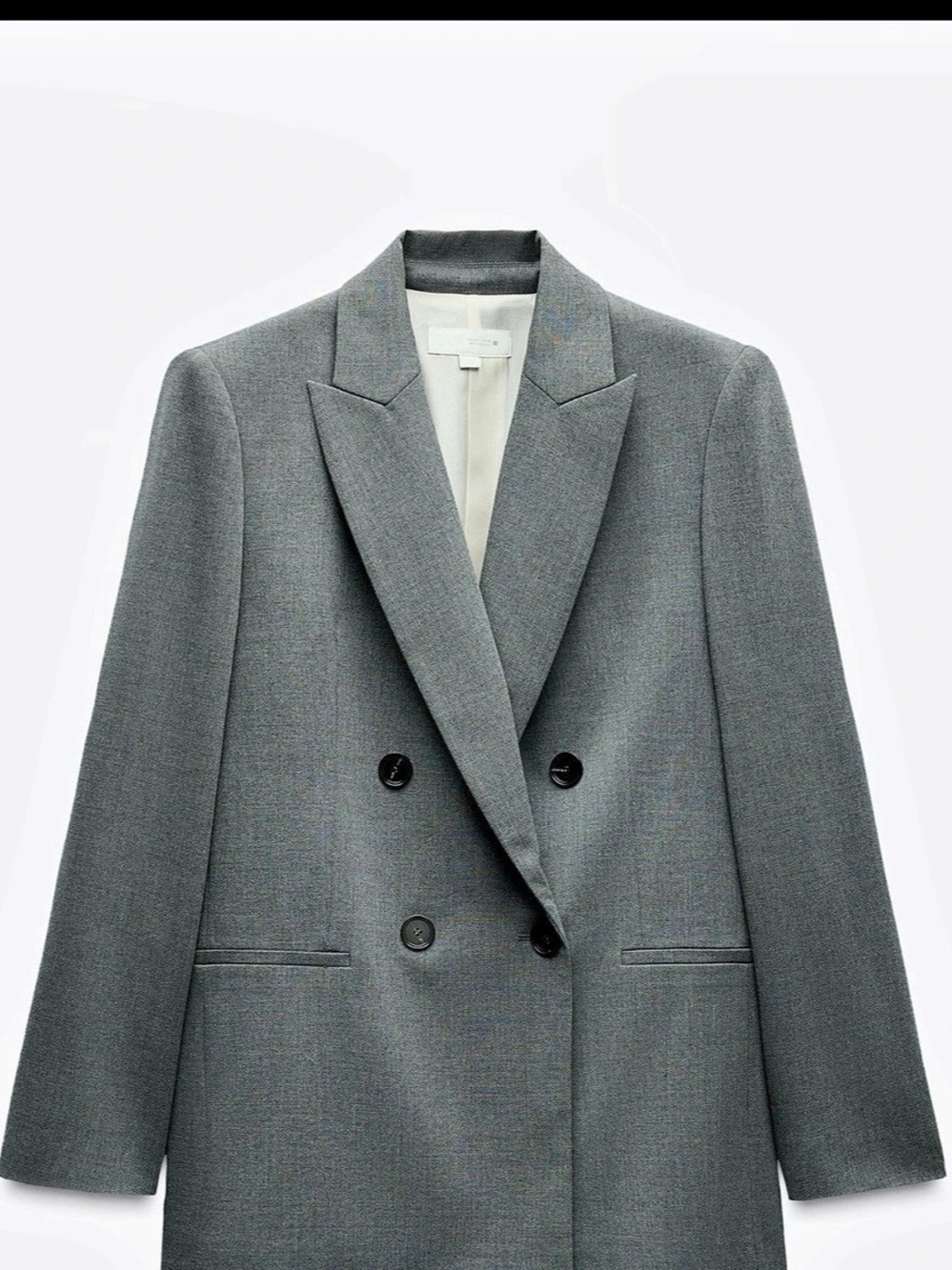 Zara full suit: Double Breasted Blazer with Shoulder Pads Gray Medium+ Free matc